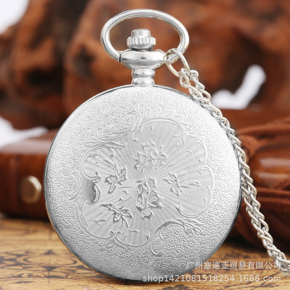 Classic Retro Necklace Pocket Watch, Bronze Flip Cover, Doctor Who Style, Large Dial, Quartz Watch, Vintage