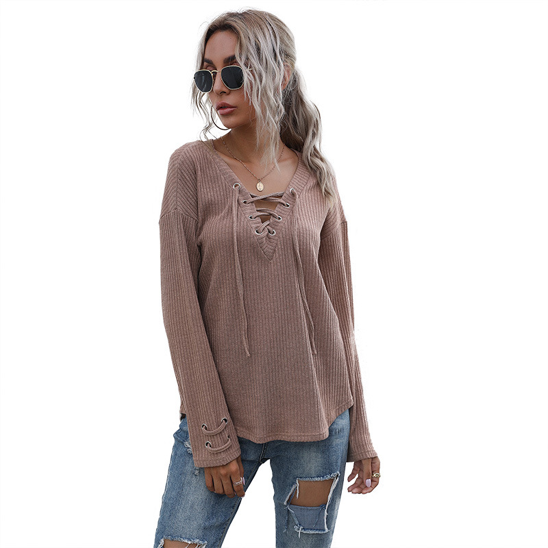 Casual Long Sleeve T Shirt Loose Fit Solid Color Stylish Design Womens Apparel for Everyday Wear Wholesale