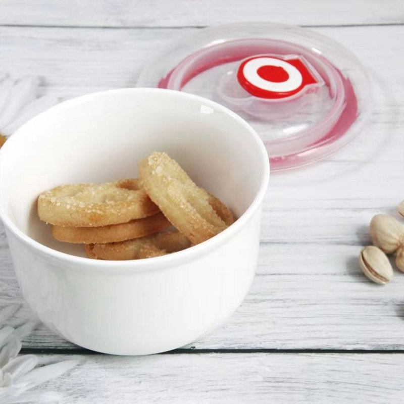 Take-out special ceramic tableware White fresh-keeping bowl sealed box Bird's Nest paste square bowl can add logo with lid lunch box