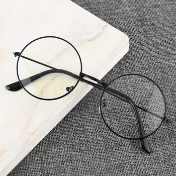 Retro Women's Small Round Frame Literary Lightweight Anti-Blue Light Glasses Versatile Men's Flat Mirror Round Flat Mirror Street Stall Supply