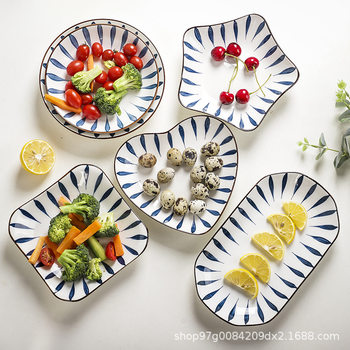 Dish 2-6 Plates Underglaze Color Ceramic Tableware Household Porcelain Plate Square Plate Special-shaped Plate Simple Disc Dish