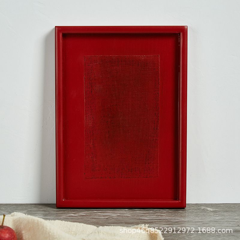 Wholesale Creative Wooden Patch Tray Red and Black Long Square Tray Tea Tray Fruit Tray Hotel Restaurant Wooden Tableware Dinner Tray