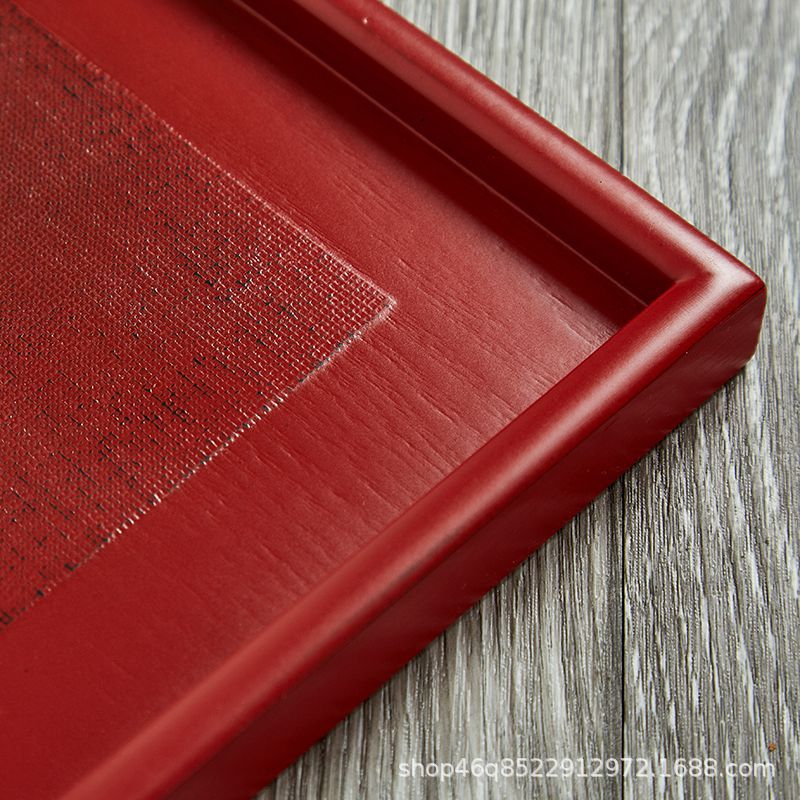 Wholesale Creative Wooden Patch Tray Red and Black Long Square Tray Tea Tray Fruit Tray Hotel Restaurant Wooden Tableware Dinner Tray