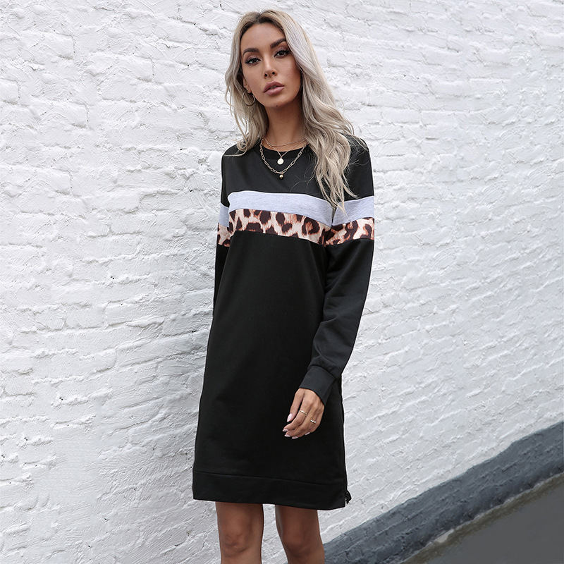 Fashionable Long Sleeve Leopard Print Sweatshirt Dress Autumn Style Casual Chic Wholesale Available