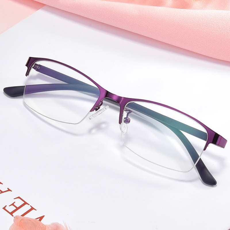 Ultra-light Myopia Glasses Women's Half-frame Business Glasses Frame High-definition Anti-blue Light Eye Protection Flat Glasses