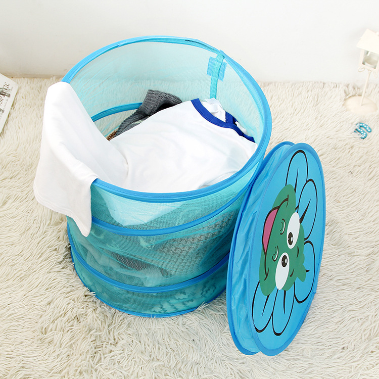 Large cartoon dirty clothes washing grid breathable foldable flat lid storage basket laundry basket wholesale