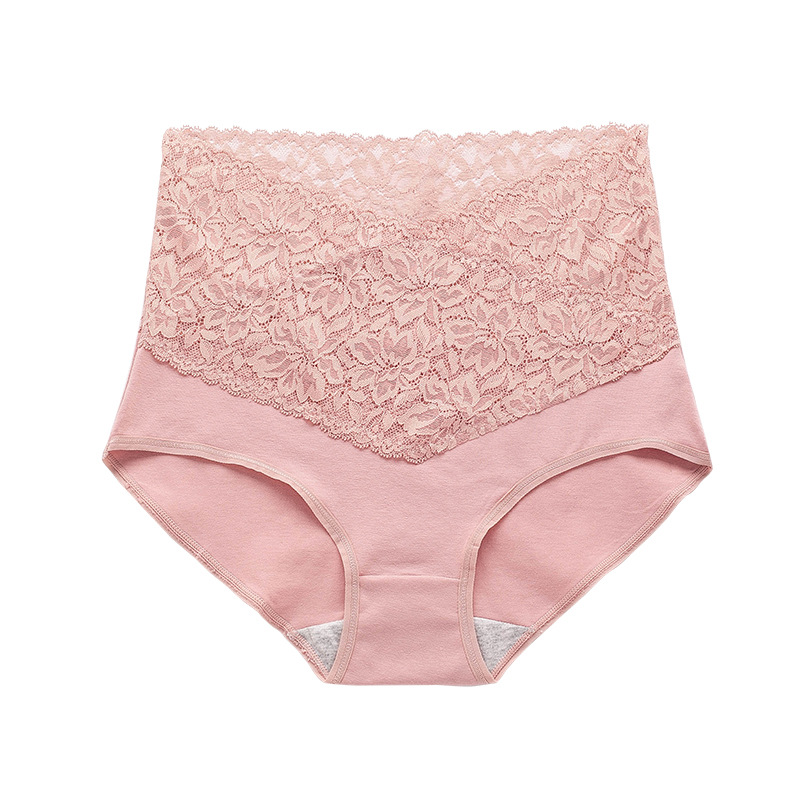 New V Neck High-Waisted Underwear for Women, Pure Cotton, Antibacterial Crotch Lace, Hot Temptation, Girls' Tummy Control Briefs 8808