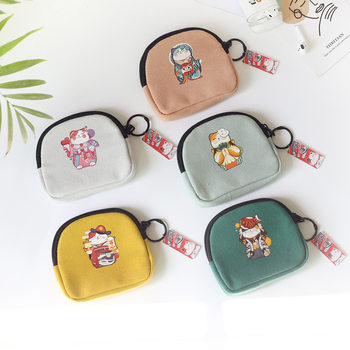 Lucky Cat Small Wallet Coin Purse Simple Student Key Ultra-thin Canvas Storage Cute Fabric Mini Coin Bag