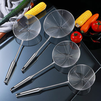 Stainless Steel Colander Household Kitchen Hot Pot Spoon Fried Noodle Soup Oil Separation Filter Long Handle with Hook Line Leakage