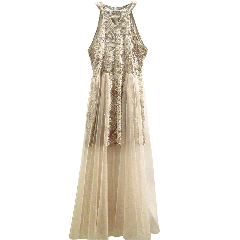 Halter Neck Sequin Mesh Panel Dress Elegant Evening Gown Perfect for Parties and Special Occasions Wholesale Available