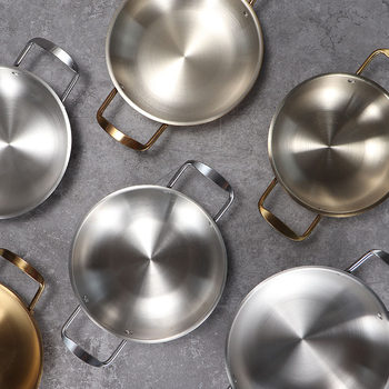 Stainless Steel Seafood Pot Golden Lamian Noodles Pot Crayfish Dried Pot Small Frying Pot Flat Bottom Noodle Pot Troops Small Hot Pot