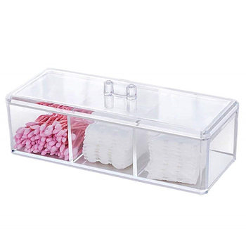 Manicure cotton pad storage box transparent acrylic three-grid nail remover cotton with lid cotton swab powder puff beauty egg box dustproof