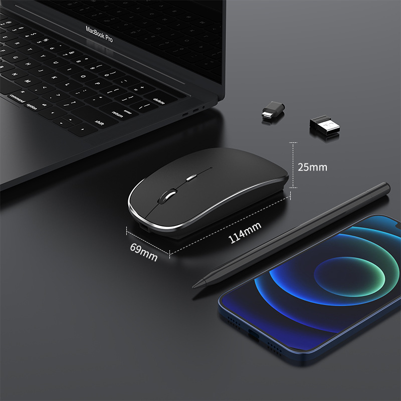 Factory spot new type-c Wireless Mouse +2.4G dual receiver charging mute cross-border e-commerce