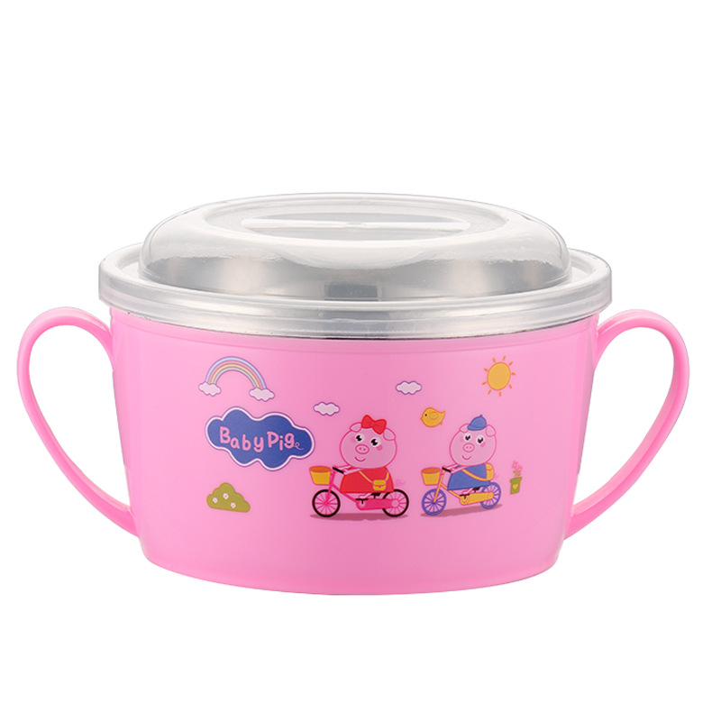 304 Stainless Steel Kidsren's Bowl Household Rice Bowl Anti-Scalding and Anti-Fall Baby Eating Bowl Cartoon Bowl Baby Food Bowl