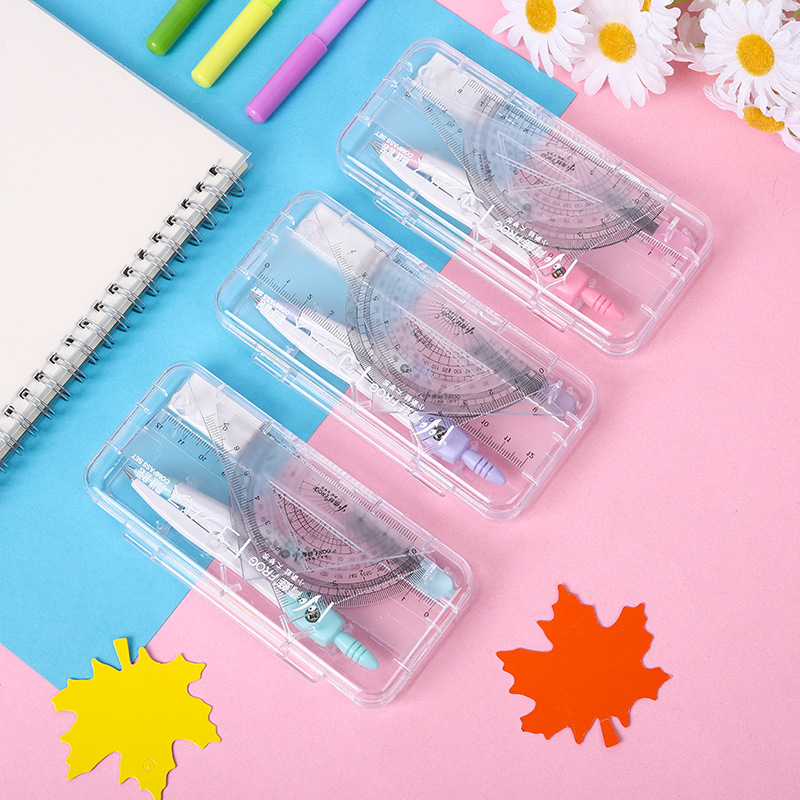 Student professional metal compasses 7-piece multifunctional measuring drawing ruler eraser suit geometric drawing tool