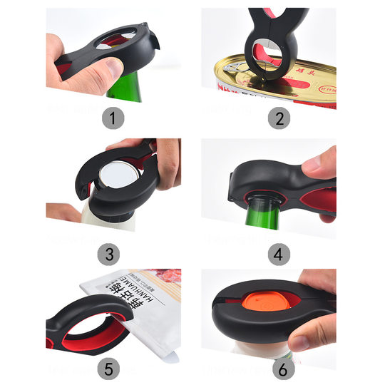 Factory in stock multi-functional six-in-one bottle opener 8-word bottle opener stainless steel can opener kitchen gadget