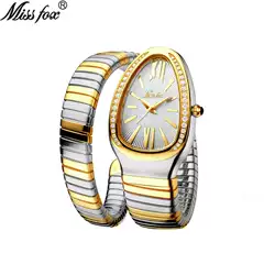 MISSFOX Watch Middle East Explosions Women's Fashion Personality Snake Head Bracelet Stainless Steel Diamond Snake Watch Women