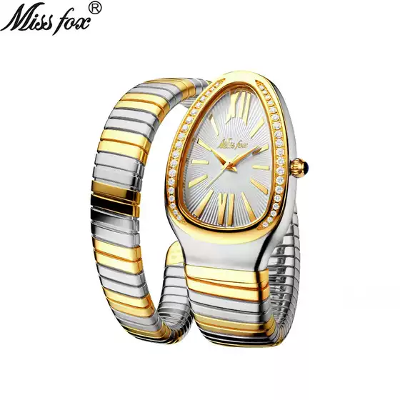 MISSFOX Watch Middle East Explosions Women's Fashion Personality Snake Head Bracelet Stainless Steel Diamond Snake Watch Women