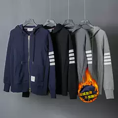 TB BROWIN new TB four bar men's and women's zipper hoodie fleece-lined sweater Korean casual coat
