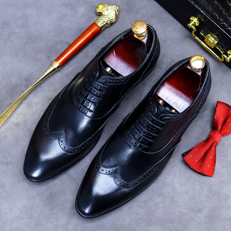 Giày da nam derby mũi tròn chạm khắc brogue cổ thấp buộc dây — Màu nâu, Màu đen, Màu đỏ rượu, Màu cà phê