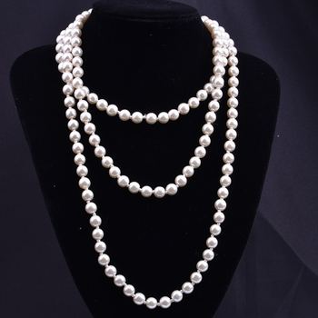 European and American Fashion Glass Imitation Pearl Necklace Women's Simple Knotted Multi-Layer Long Sweater Chain Clothing Accessories Wholesale