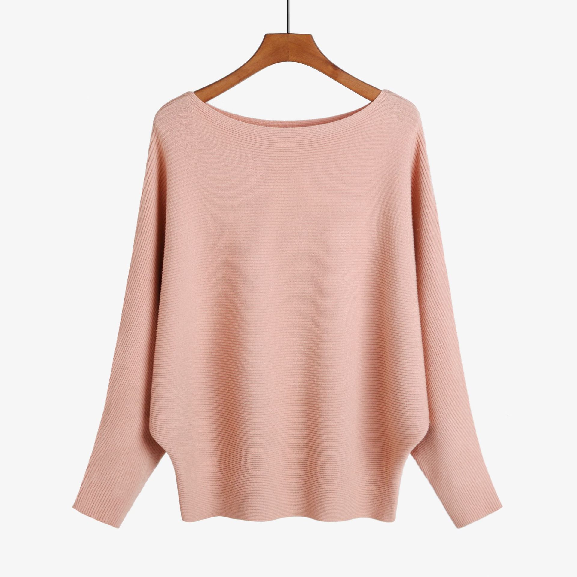 2025跨境亚马逊欧美女装秋冬新款纯色宽松一字领长袖蝙蝠针织毛衣