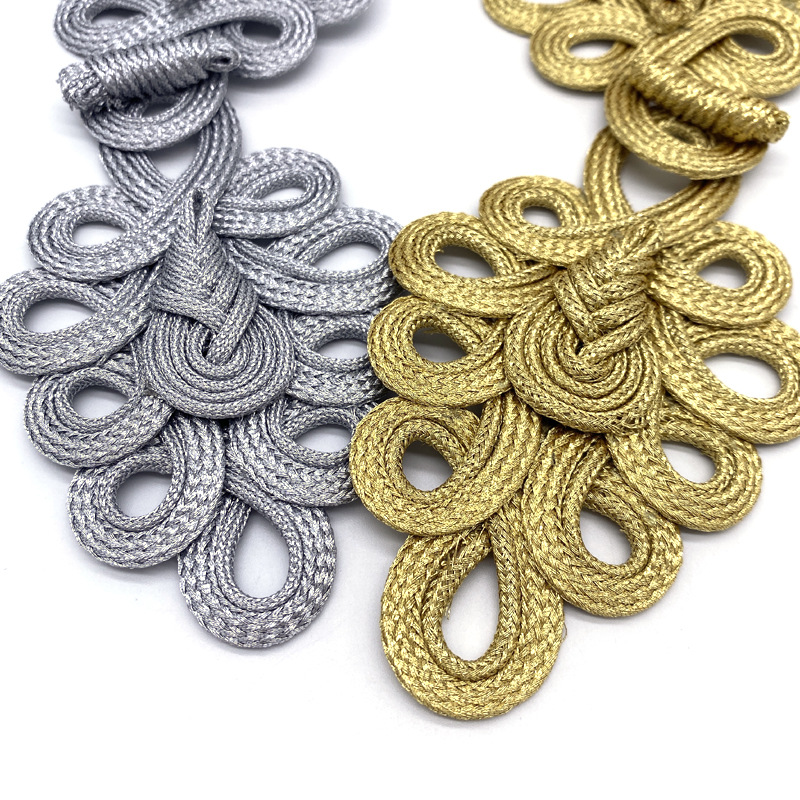 Miaoyi plate buckle handmade gold and silver silk nine-hole pipa Chinese style coat Tang suit cheongsam decoration retro large button