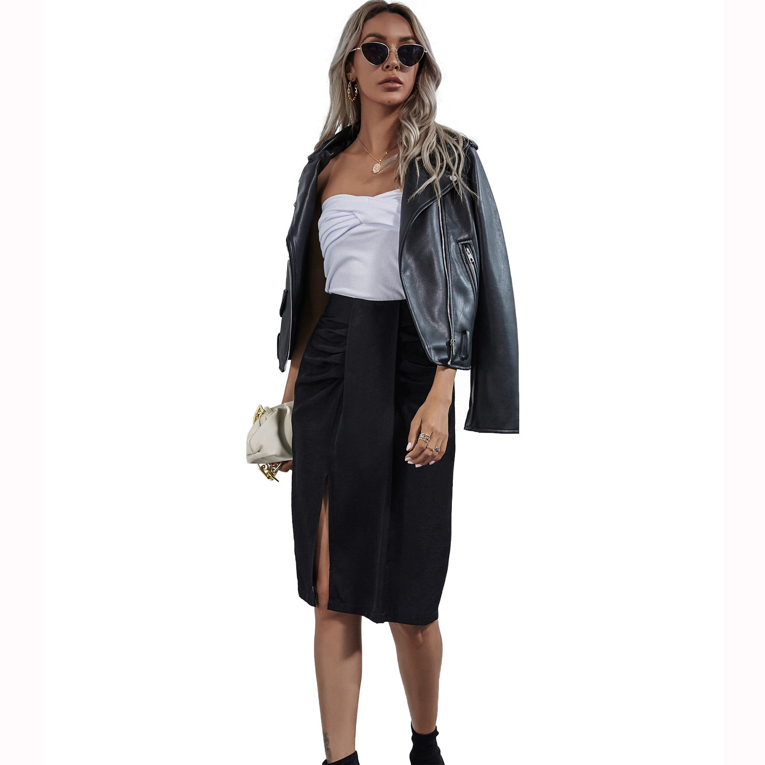 Womens Irregular Split Midi Skirt Fashionable Elegant Commuter Style Available in Multiple Colors Ready to Ship
