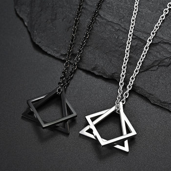 2024Ins Cold Style Geometric Triangle Square Combination Necklace Hip-Hop Popular Trendy Male and Female Couple Pendant