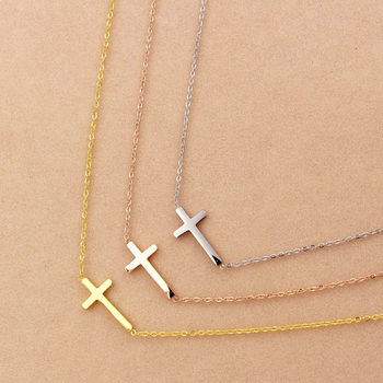 X2-305 Titanium Steel Jewelry Necklace Wholesale Horizontal Cross Necklace Titanium Steel Gold Jewelry Clavicle Chain