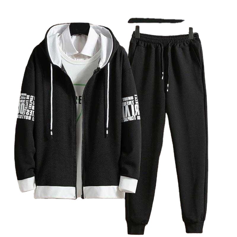 一件代发2023春秋新款男港风蚂蚁布时尚潮流卫衣运动套装潮卫衣