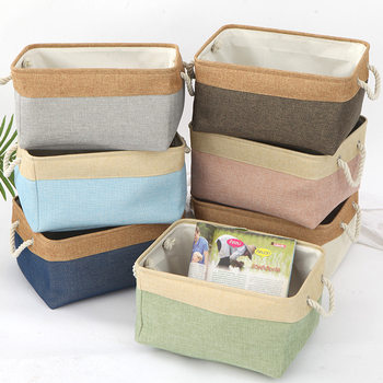 Double Linen Storage Basket Solid Color Dirty Clothes Storage Basket Desktop Cosmetics Storage Basket Handle Storage Basket Wholesale