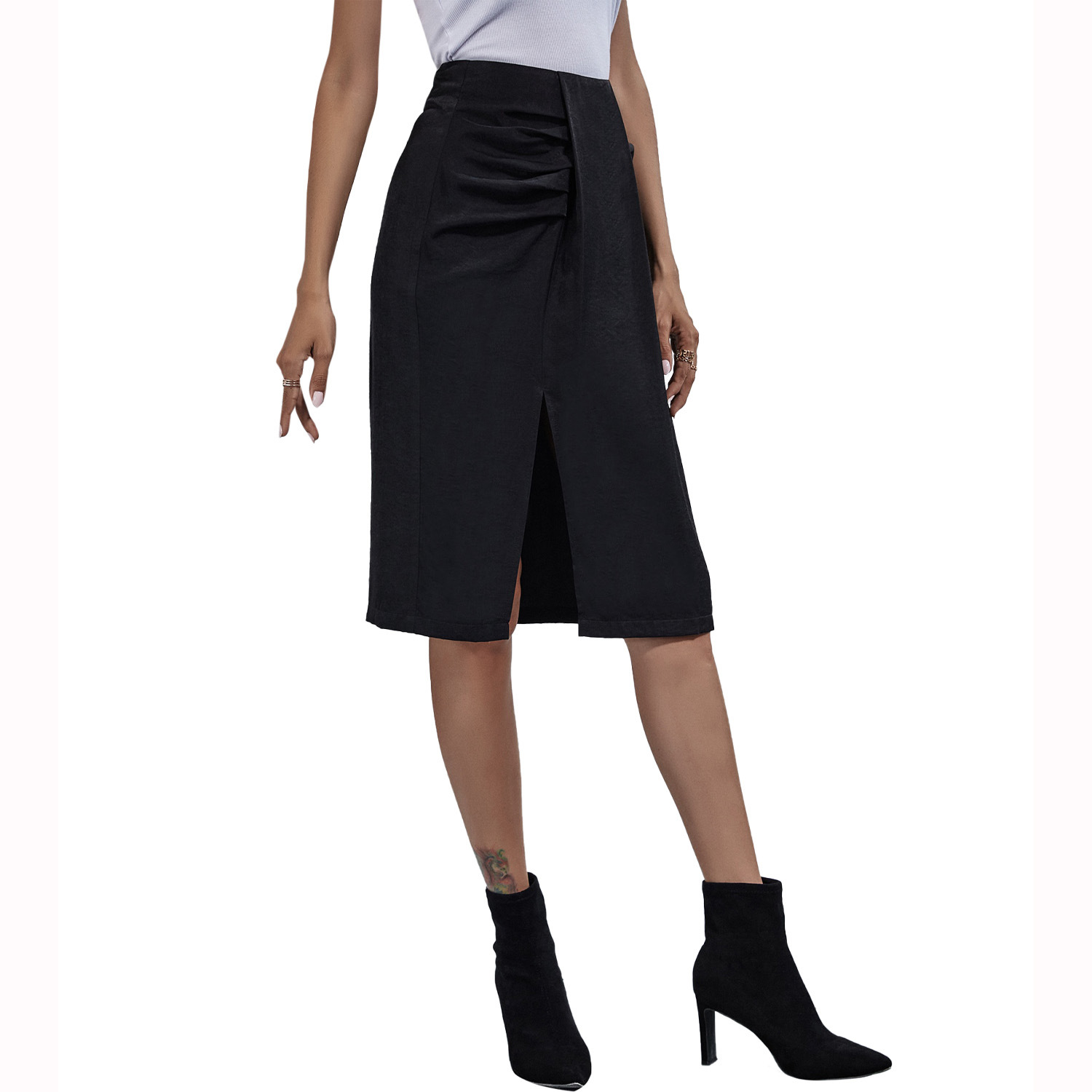 Womens Irregular Split Midi Skirt Fashionable Elegant Commuter Style Available in Multiple Colors Ready to Ship