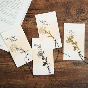 Metal rose bookmark brass hollow Carnation bookmark cute simple artistic exquisite tassel creative W164