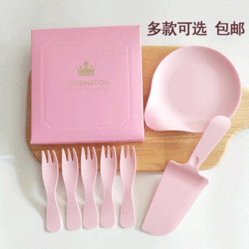 Cake Knife, Fork, and Plate Disposable Plastic Cutlery Set Birthday Dessert Fruit Cutter Tray Fork Combination Food Grade