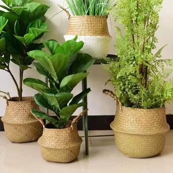 Customized Scandinavian Straw Woven Flower Pots and Baskets, Potted Plant Storage Baskets, Seaweed Woven Baskets, Cattail Rattan Storage Baskets