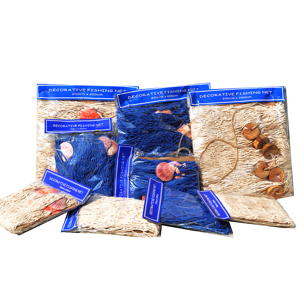 Hot selling night market supply Mediterranean style decorative fishing net hemp rope antique photography props shell fishing net