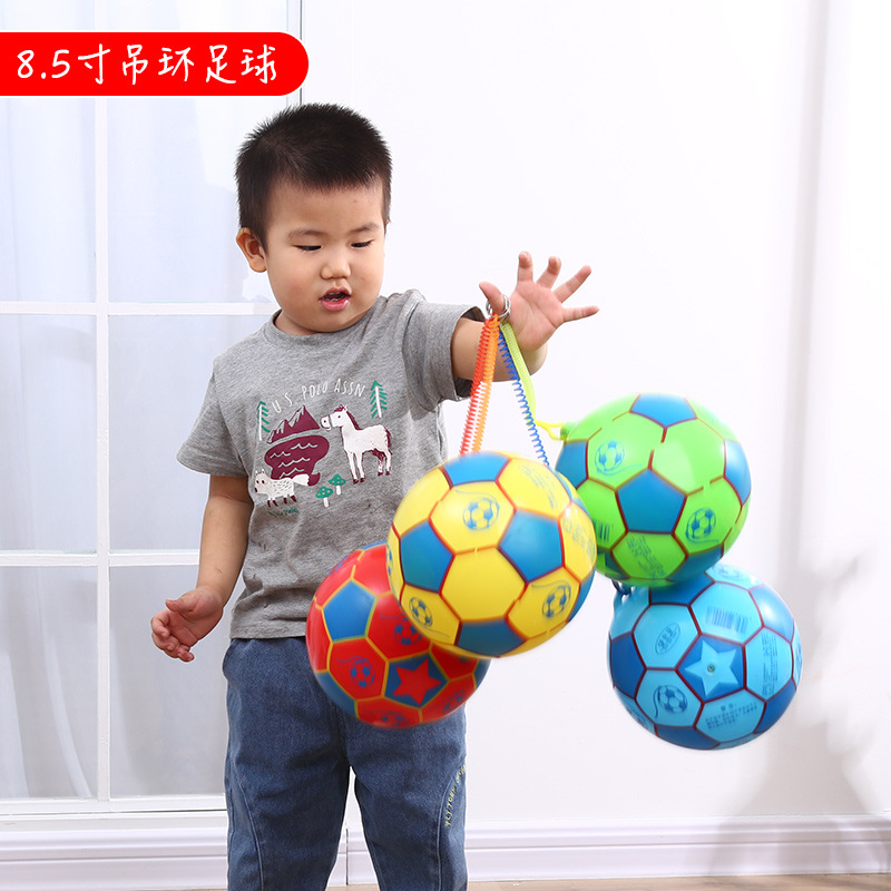 Inflatable Toy Ball with Spring Rope Chain, 8.5inch Hanging Rings, Soccer Ball for Kids, Baby Soccer Ball, Wholesale, Eco-Friendly