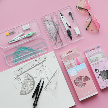 T Compass Student Drawing Set Geometry Drawing Triangle Ruler 7-piece Set Compass Protractor Ruler Set Test