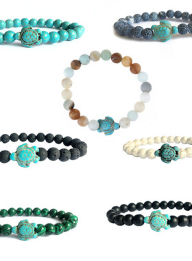 跨境速卖通2022新款绿色松石乌龟火山石白松石多款女款弹力手链