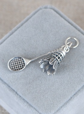 牡丹缘S925银复古时尚简约个性款羽毛球项饰挂件运动纯银吊坠