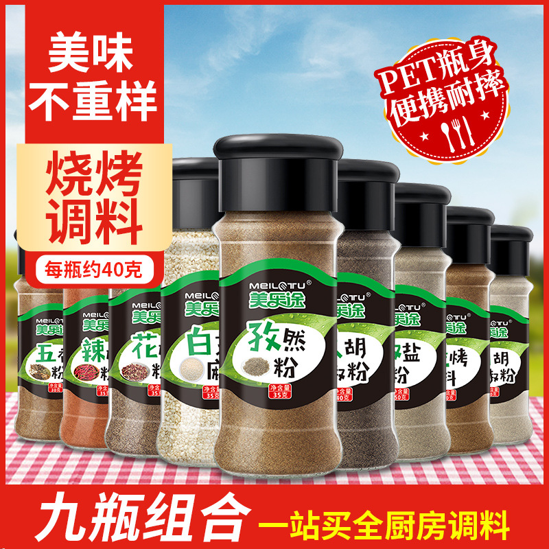 Seasoning pepper salt cumin powder chili powder barbecue sauce garlic spiced chives white sesame black pepper 9 bottles combination