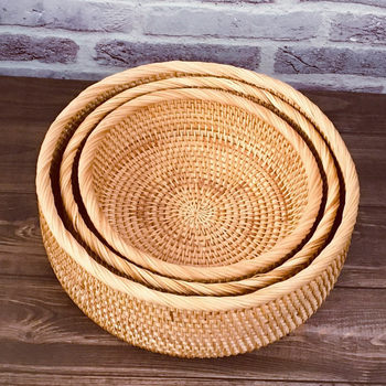 Vietnamese Rattan Candy Basket Storage Basket Fruit Basket Plate Wicker Basket Candy Storage Basket Round Round Fruit Basket
