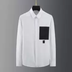Tide brand new black and white pocket stitching decorative leather standard shirt men's fashion long sleeve shirt a generation of hair