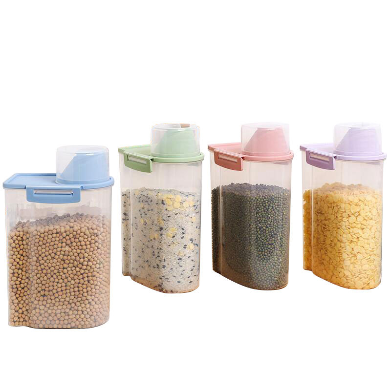 Grain Storage Container with Snap-On Transparent Seal, Plastic Food Container, Dog Food Measuring Cup, Moisture-Proof Sealed Bucket, Airtight Preservation