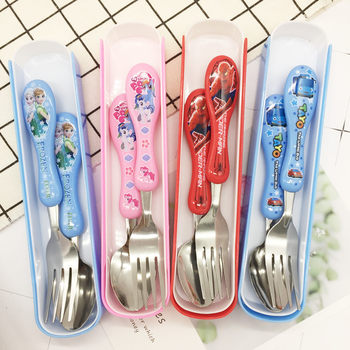 Cartoon stainless steel tableware student office worker portable tableware three-piece spoon Fork tableware set