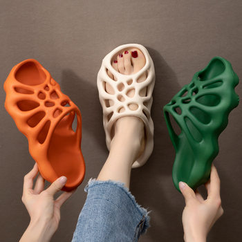 Women's Thick-Soled Slippers for Outdoor Wear, Summer Beach Shoes, Casual Spider Web Sandals, One-Piece Molded Sandals, Quick-Drying Women's Slippers