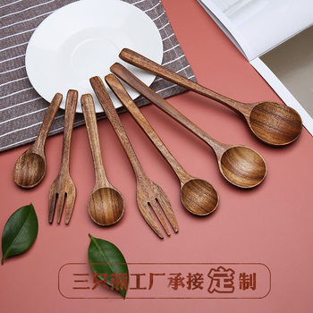Wooden spoon acacia wood tableware Japanese fork wooden spoon suit household unpainted wooden spoon spoon spoon can be printed LOGO