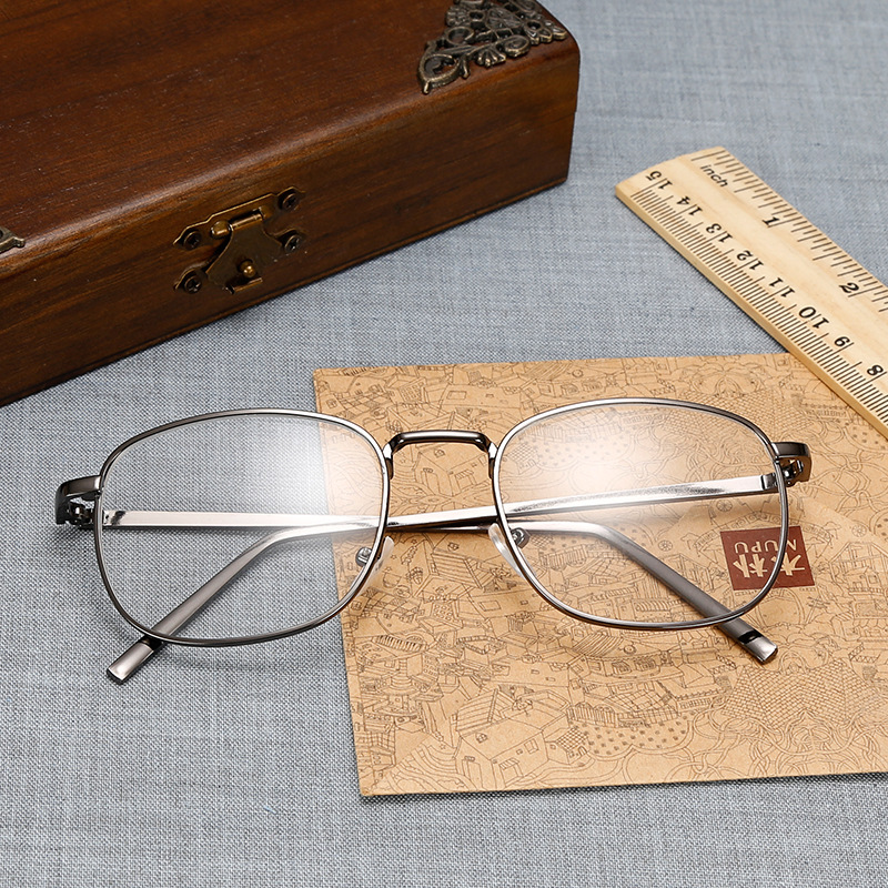 Cross-border Retro Square Glasses Frame Men's and Women's Decorative Mirror Stainless Steel Flat Mirror Fashionable Myopic Glasses Frame