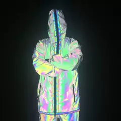 European and American Cross-Border Colorful Reflective Windbreaker European Size Loose Cloak Amazon Laser Luminous Mid-Length Jacket